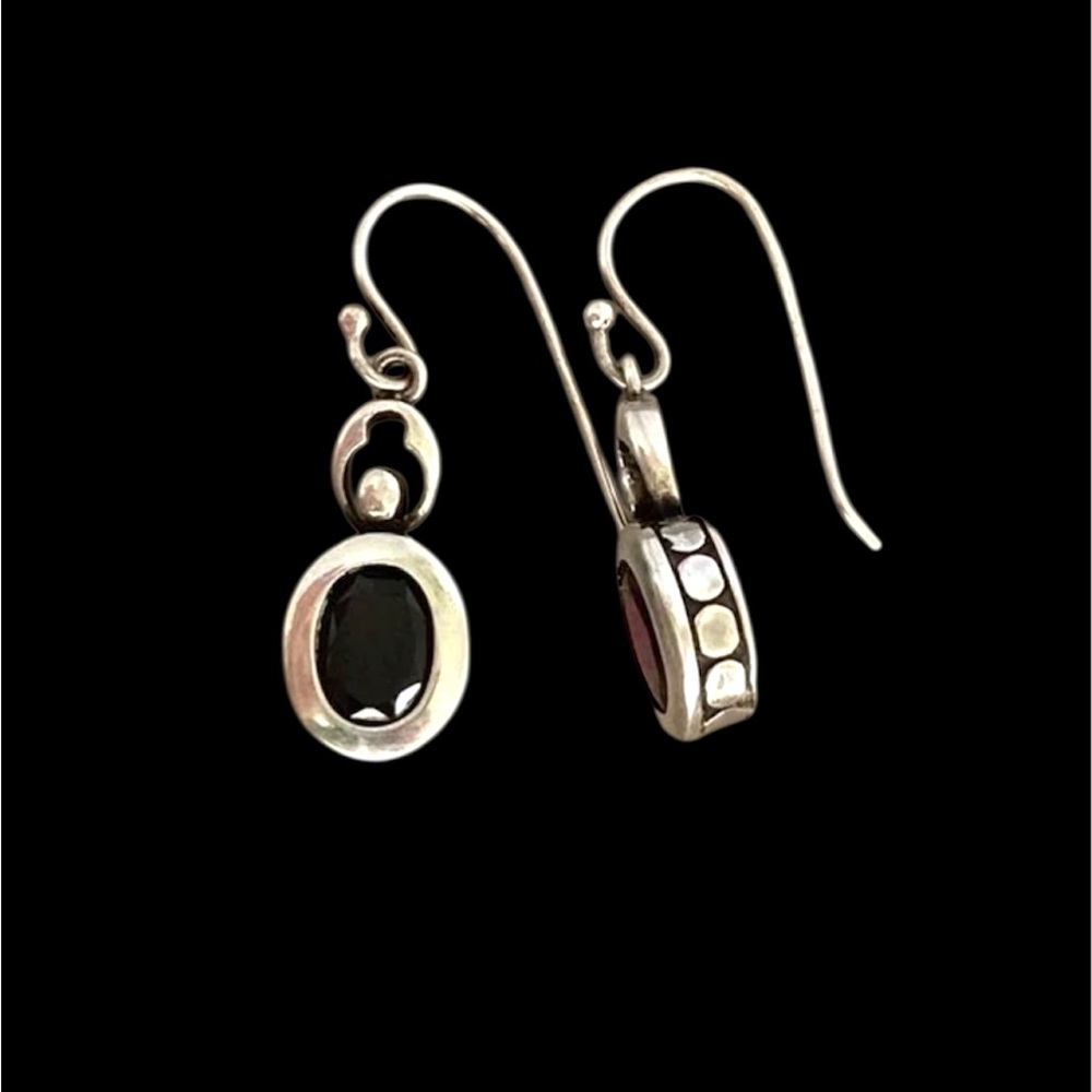 Garnet Sterling set necklace, bangle, earrings Vtg case with blue velvet lining - Picture 5 of 7